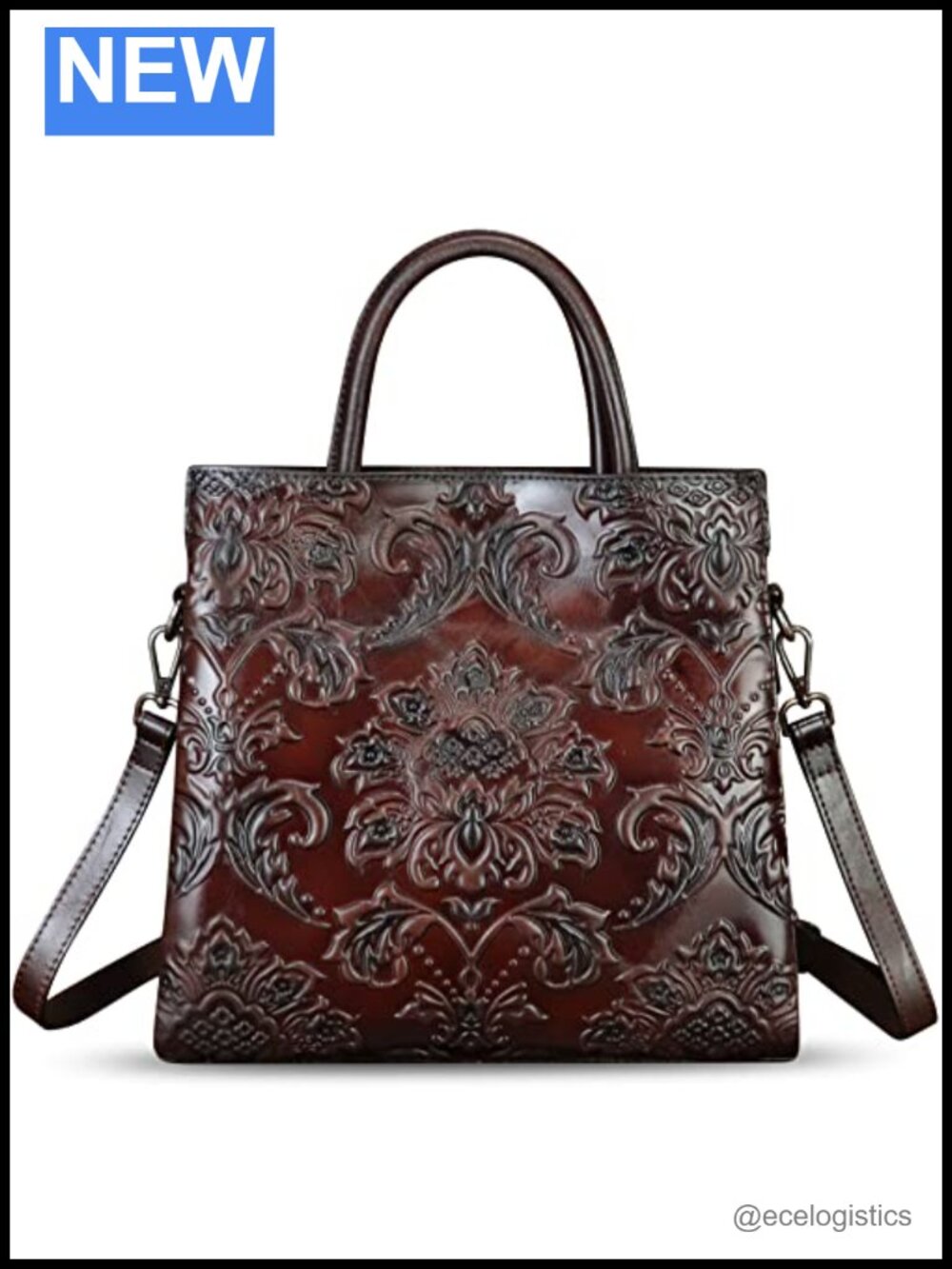 Genuine Leather Vintage Embossed Tote Satchel Crossbody Shoulder Handbag